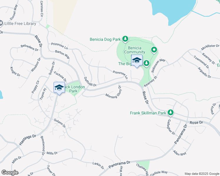 map of restaurants, bars, coffee shops, grocery stores, and more near 563 Lyon Court in Benicia