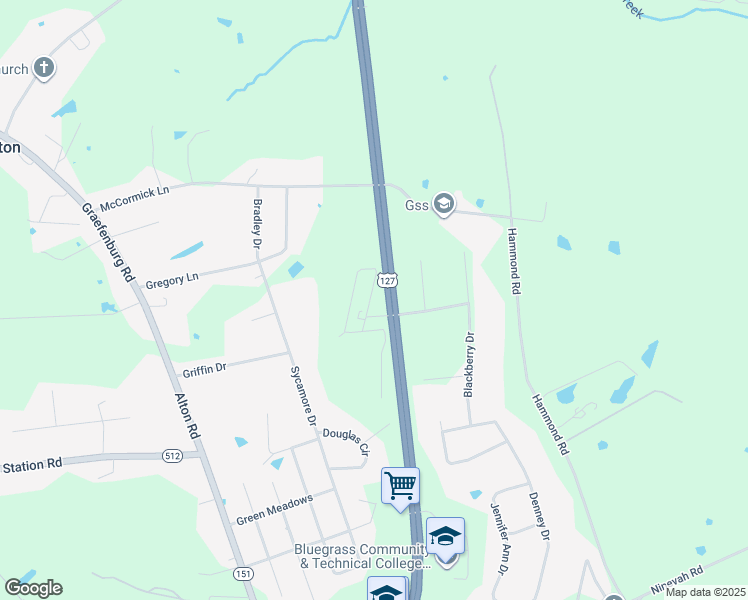 map of restaurants, bars, coffee shops, grocery stores, and more near 1015 Northwood Loop in Lawrenceburg