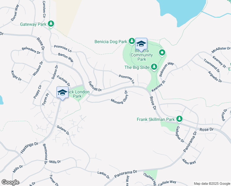 map of restaurants, bars, coffee shops, grocery stores, and more near 562 Rose Drive in Benicia
