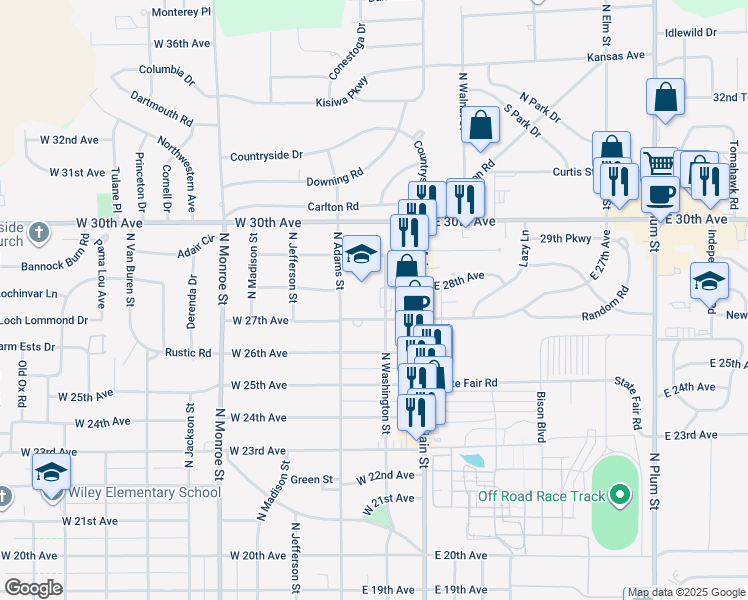 map of restaurants, bars, coffee shops, grocery stores, and more near 100 West 27th Avenue in Hutchinson