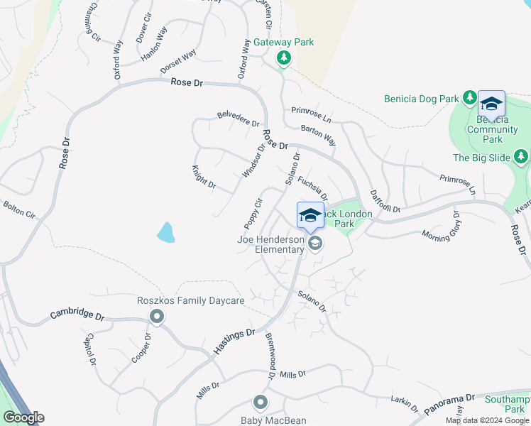 map of restaurants, bars, coffee shops, grocery stores, and more near 517 Solano Drive in Benicia