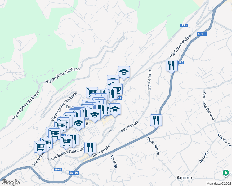 map of restaurants, bars, coffee shops, grocery stores, and more near 55 Via D'acquisto Benedetto in Monreale