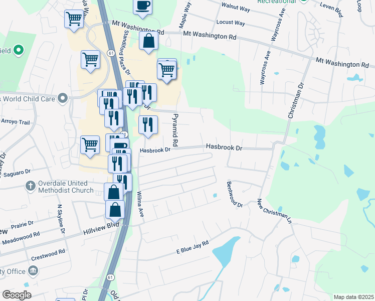 map of restaurants, bars, coffee shops, grocery stores, and more near 97 1st Street in Louisville