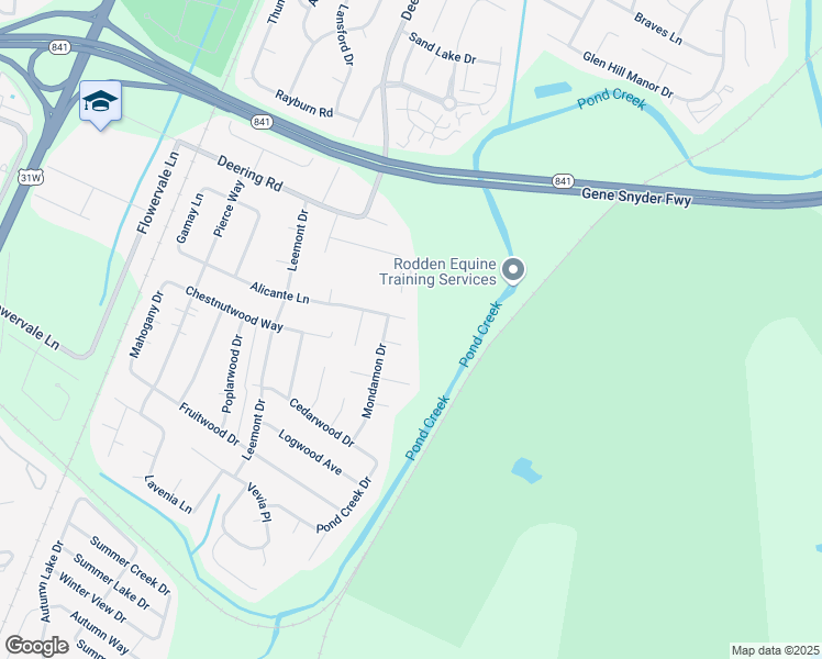 map of restaurants, bars, coffee shops, grocery stores, and more near 5303 Alicante Lane in Louisville