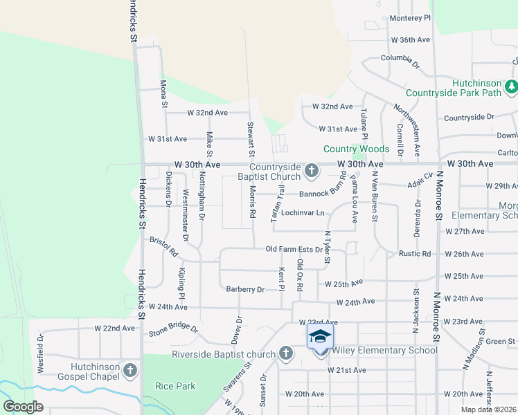 map of restaurants, bars, coffee shops, grocery stores, and more near 1004 Bannock Burn Road in Hutchinson