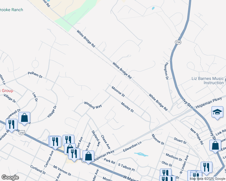 map of restaurants, bars, coffee shops, grocery stores, and more near 2432 Monroe Street in Waynesboro