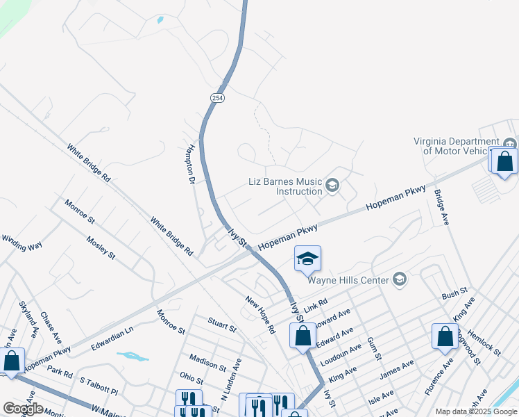 map of restaurants, bars, coffee shops, grocery stores, and more near 100 Guilford Lane in Waynesboro