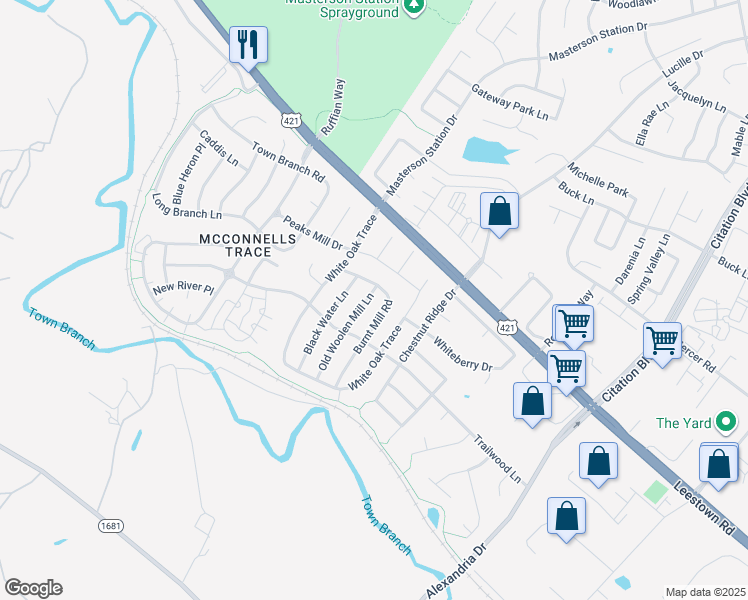 map of restaurants, bars, coffee shops, grocery stores, and more near 152 Old Woolen Mill Lane in Lexington