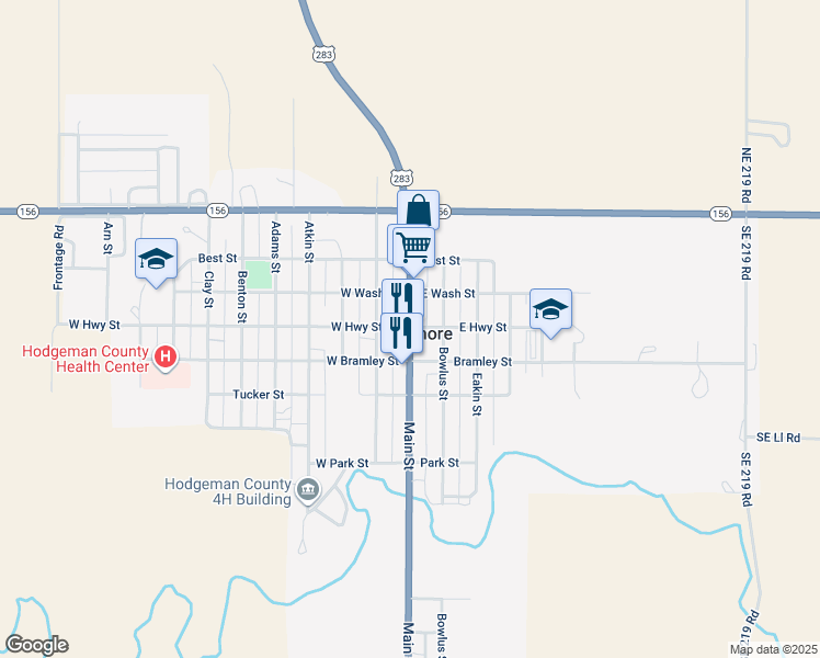 map of restaurants, bars, coffee shops, grocery stores, and more near 503 Main Street in Jetmore