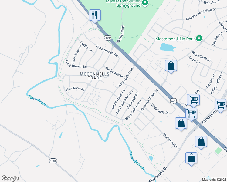 map of restaurants, bars, coffee shops, grocery stores, and more near 2900 Briggs Place in Lexington