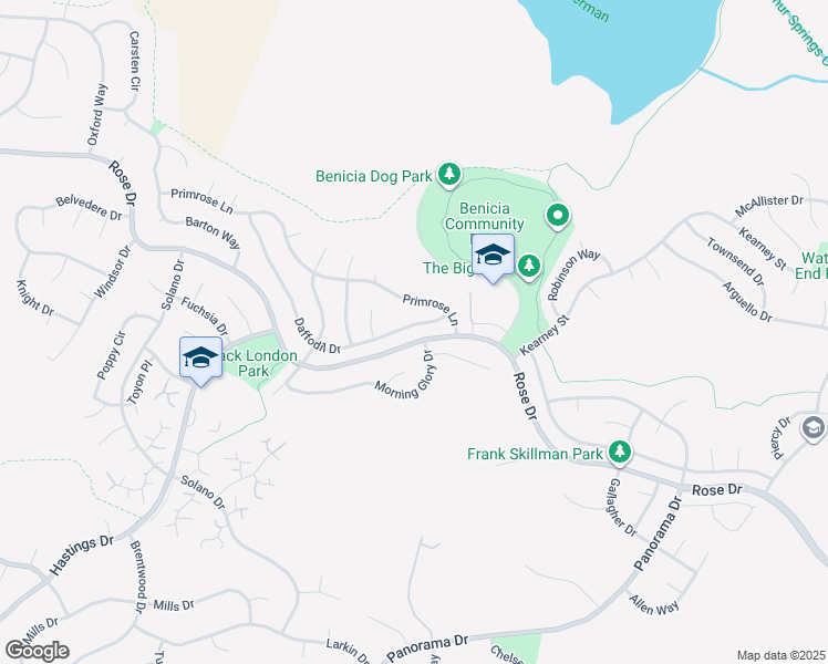map of restaurants, bars, coffee shops, grocery stores, and more near 570 Daffodil Drive in Benicia