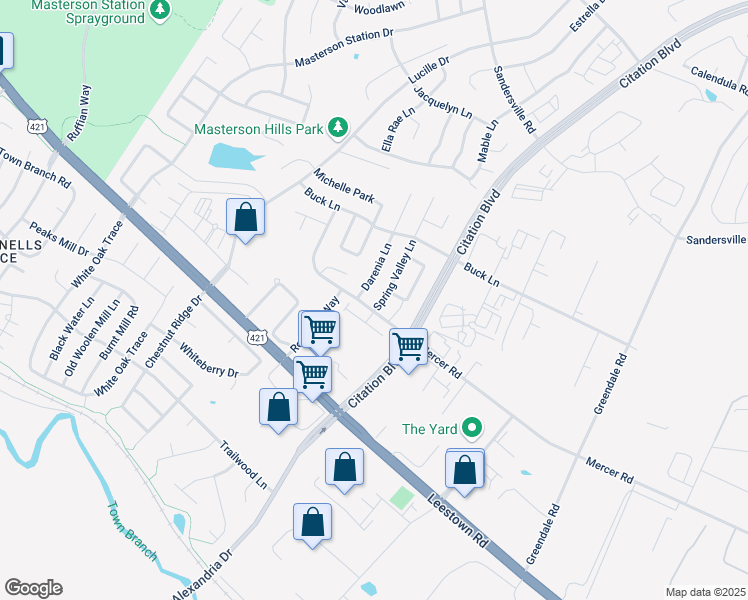 map of restaurants, bars, coffee shops, grocery stores, and more near 205 Spring Valley Lane in Lexington