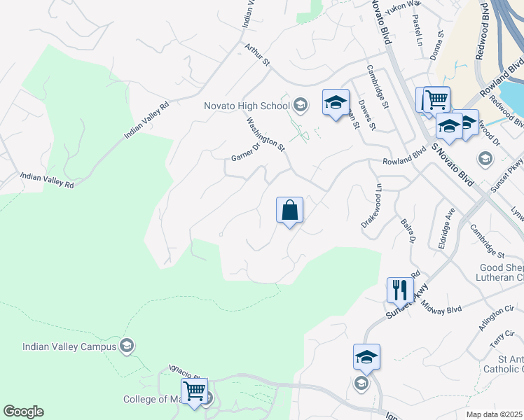 map of restaurants, bars, coffee shops, grocery stores, and more near 23 Brown Drive in Novato