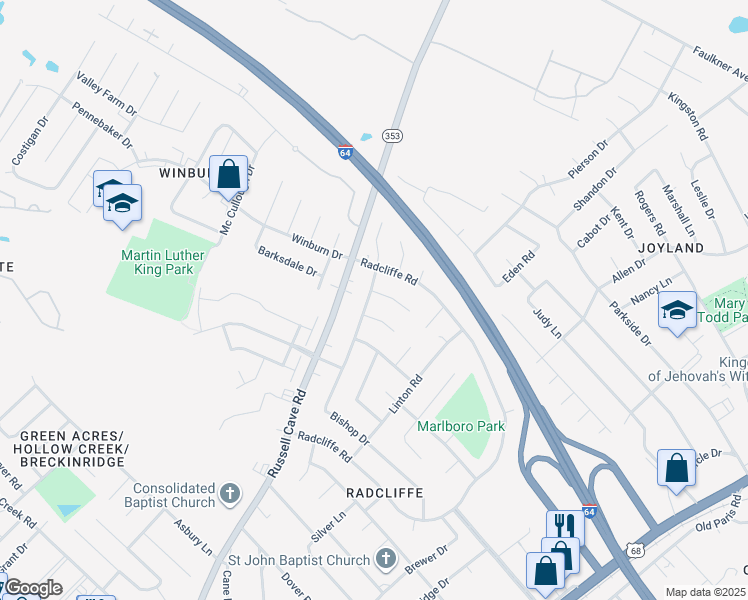 map of restaurants, bars, coffee shops, grocery stores, and more near 727 Bishop Dr in Lexington