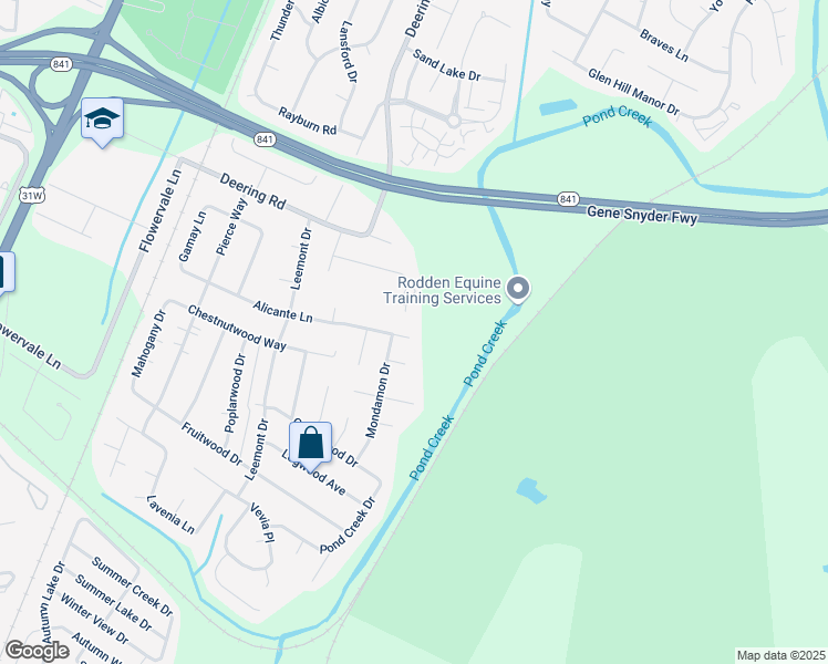 map of restaurants, bars, coffee shops, grocery stores, and more near 5303 Alicante Lane in Louisville