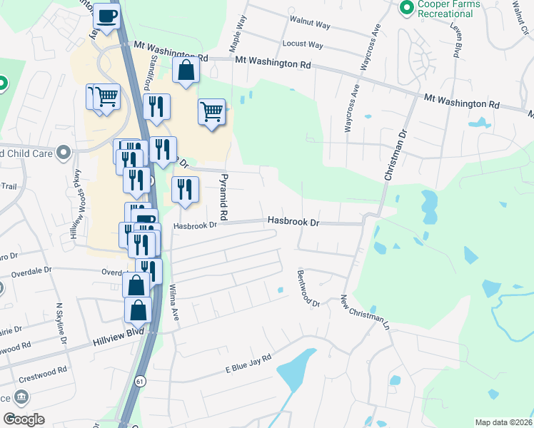 map of restaurants, bars, coffee shops, grocery stores, and more near 11209 Ginger Road in Louisville