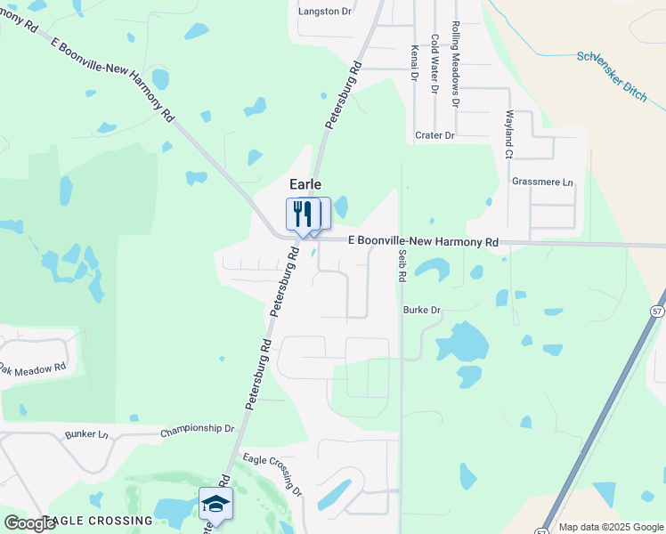map of restaurants, bars, coffee shops, grocery stores, and more near 11732 Lobo Court in Evansville