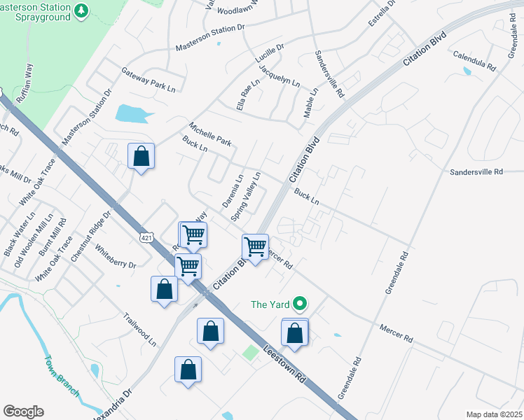 map of restaurants, bars, coffee shops, grocery stores, and more near 2537 Spring Valley Loop in Lexington