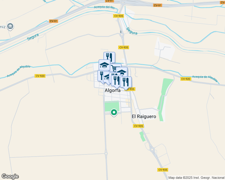 map of restaurants, bars, coffee shops, grocery stores, and more near 33 Avenida Constitución in Algorfa