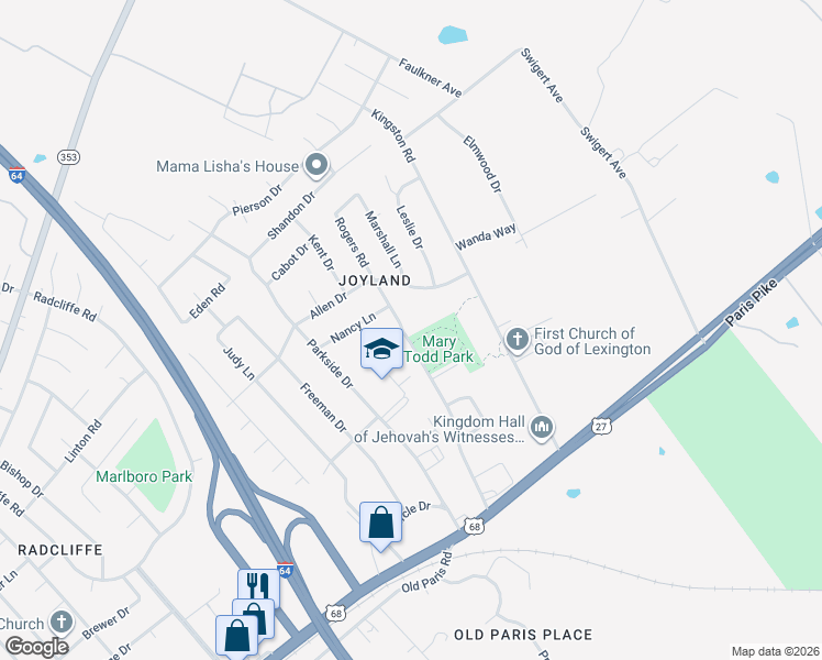 map of restaurants, bars, coffee shops, grocery stores, and more near 538 Rogers Road in Lexington