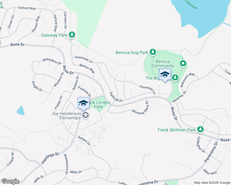 map of restaurants, bars, coffee shops, grocery stores, and more near 674 Snapdragon Place in Benicia