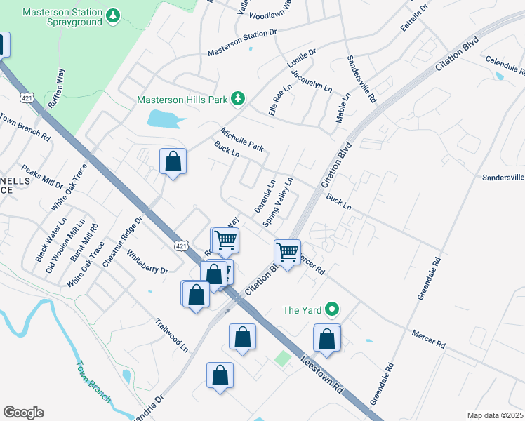 map of restaurants, bars, coffee shops, grocery stores, and more near 216 Darenia Lane in Lexington