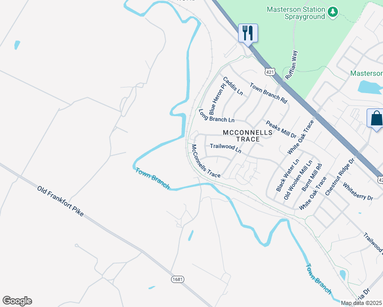 map of restaurants, bars, coffee shops, grocery stores, and more near 354 McConnells Trace in Lexington