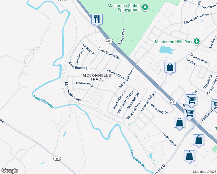 map of restaurants, bars, coffee shops, grocery stores, and more near 2935 Trailwood Lane in Lexington