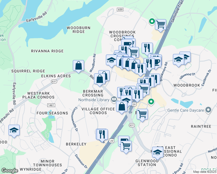 map of restaurants, bars, coffee shops, grocery stores, and more near in Albemarle County