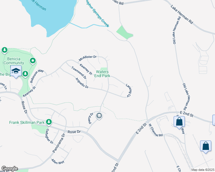 map of restaurants, bars, coffee shops, grocery stores, and more near 410 Lloyd Court in Benicia