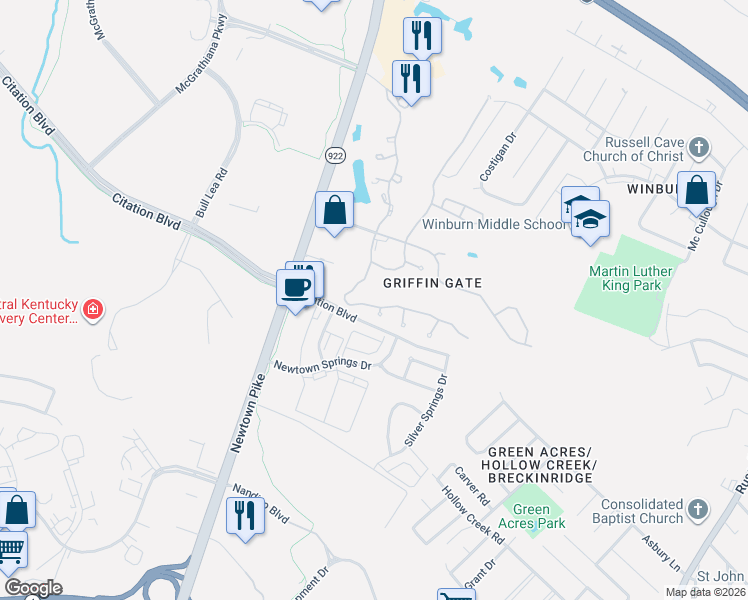map of restaurants, bars, coffee shops, grocery stores, and more near 1057 Palmer Court in Lexington