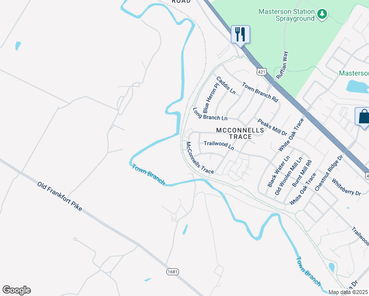 map of restaurants, bars, coffee shops, grocery stores, and more near 354 McConnells Trace in Lexington