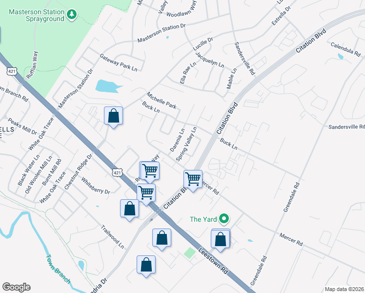 map of restaurants, bars, coffee shops, grocery stores, and more near 233 Spring Valley Lane in Lexington