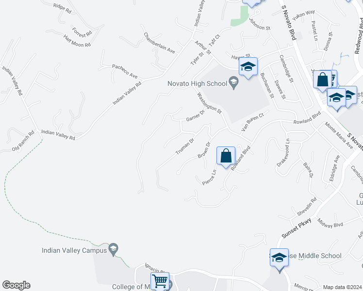 map of restaurants, bars, coffee shops, grocery stores, and more near 28 Truman Drive in Novato