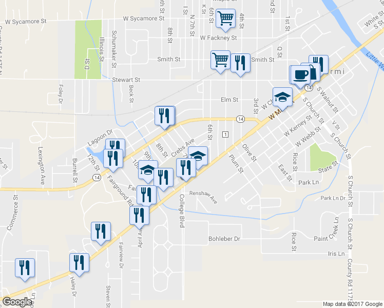 map of restaurants, bars, coffee shops, grocery stores, and more near 209 Herbert Avenue in Carmi