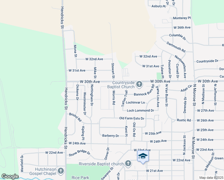 map of restaurants, bars, coffee shops, grocery stores, and more near Morris Road in Hutchinson