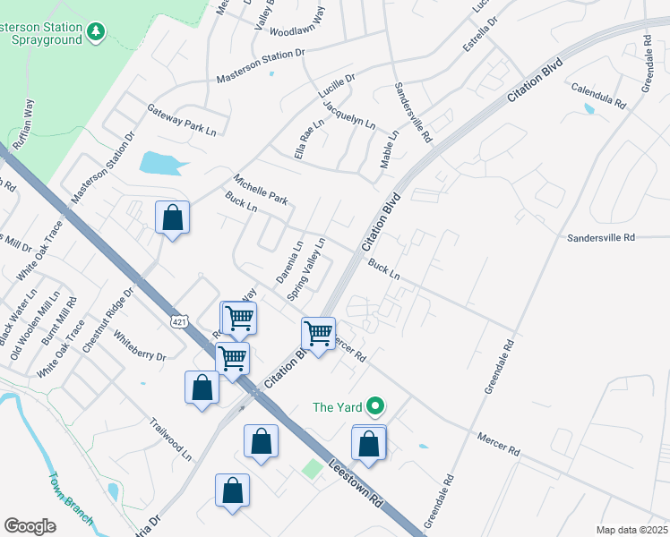 map of restaurants, bars, coffee shops, grocery stores, and more near 2537 Spring Valley Loop in Lexington