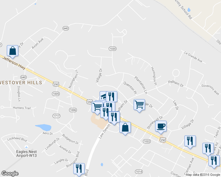 map of restaurants, bars, coffee shops, grocery stores, and more near 3108 Village Drive in Waynesboro