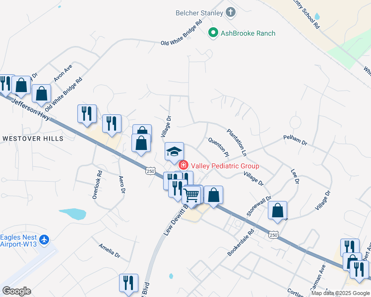 map of restaurants, bars, coffee shops, grocery stores, and more near 3108 Village Drive in Waynesboro