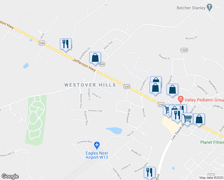 map of restaurants, bars, coffee shops, grocery stores, and more near 64 Mountain View Drive in Waynesboro