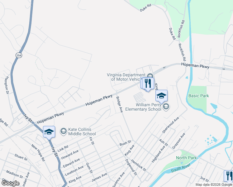 map of restaurants, bars, coffee shops, grocery stores, and more near 900 Hopeman Parkway in Waynesboro