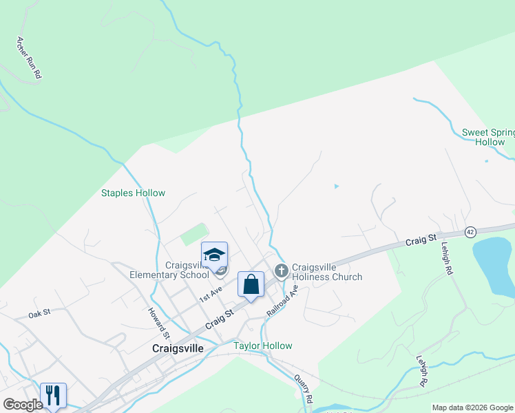 map of restaurants, bars, coffee shops, grocery stores, and more near 110 Brookhollow Road Exn in Craigsville