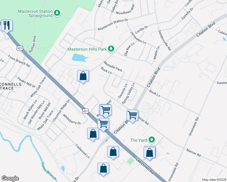 map of restaurants, bars, coffee shops, grocery stores, and more near 2584 Michelle Park in Lexington
