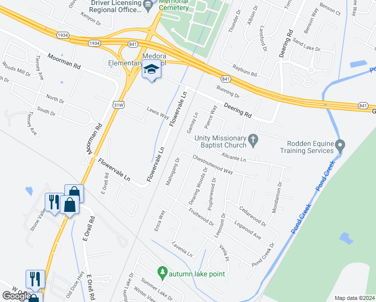 map of restaurants, bars, coffee shops, grocery stores, and more near 5713 Chestnutwood Way in Louisville