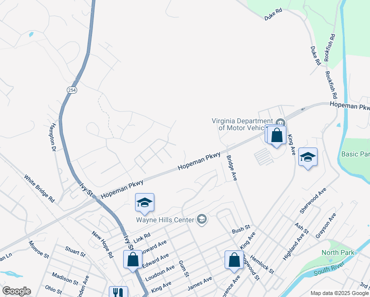 map of restaurants, bars, coffee shops, grocery stores, and more near 809 Hopeman Parkway in Waynesboro