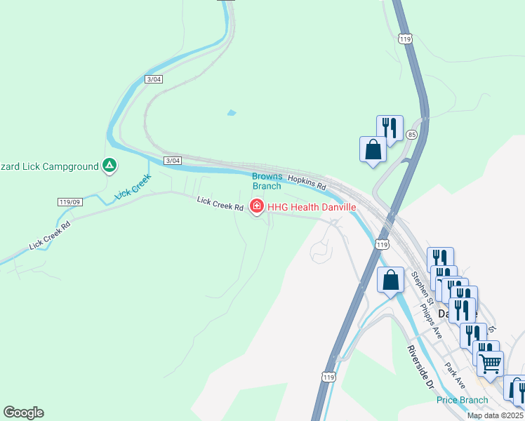 map of restaurants, bars, coffee shops, grocery stores, and more near 31 Countryside Drive in Danville