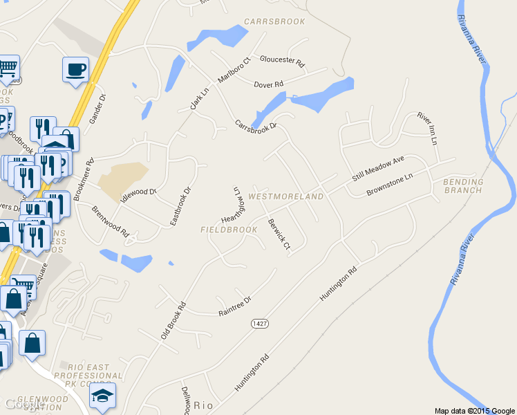 map of restaurants, bars, coffee shops, grocery stores, and more near Berkmar Drive in Charlottesville