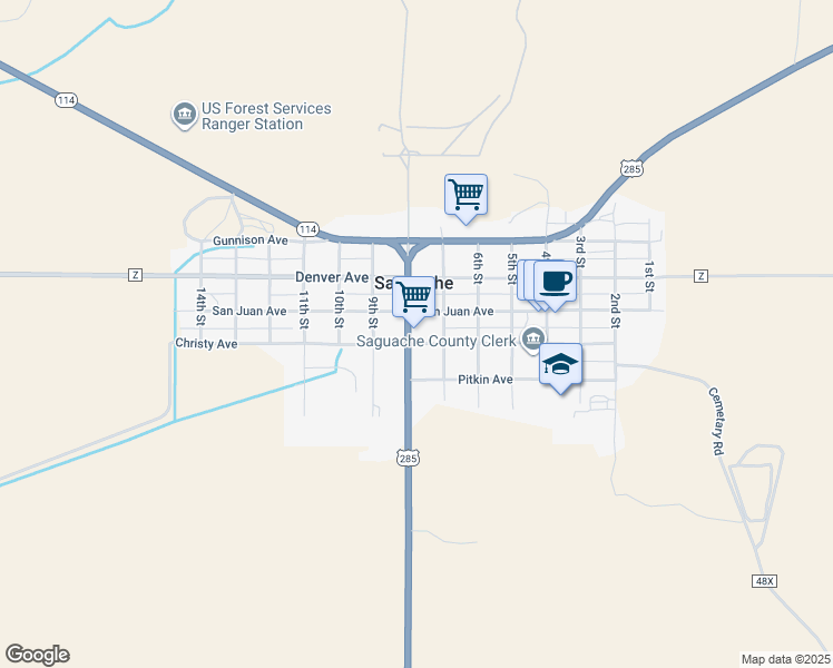 map of restaurants, bars, coffee shops, grocery stores, and more near 440 8th Street in Saguache