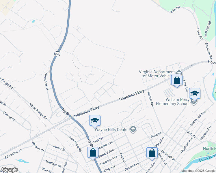 map of restaurants, bars, coffee shops, grocery stores, and more near 240 Claybrook Drive in Waynesboro