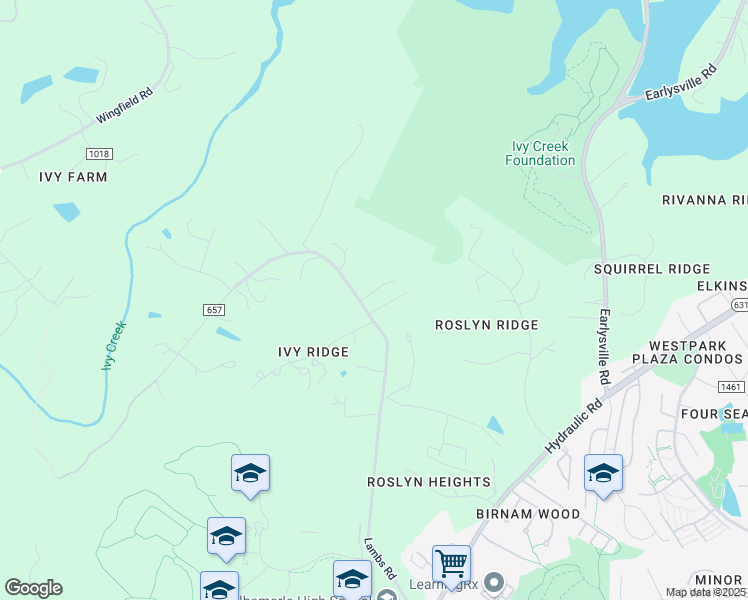 map of restaurants, bars, coffee shops, grocery stores, and more near 104 Burton Court in Charlottesville